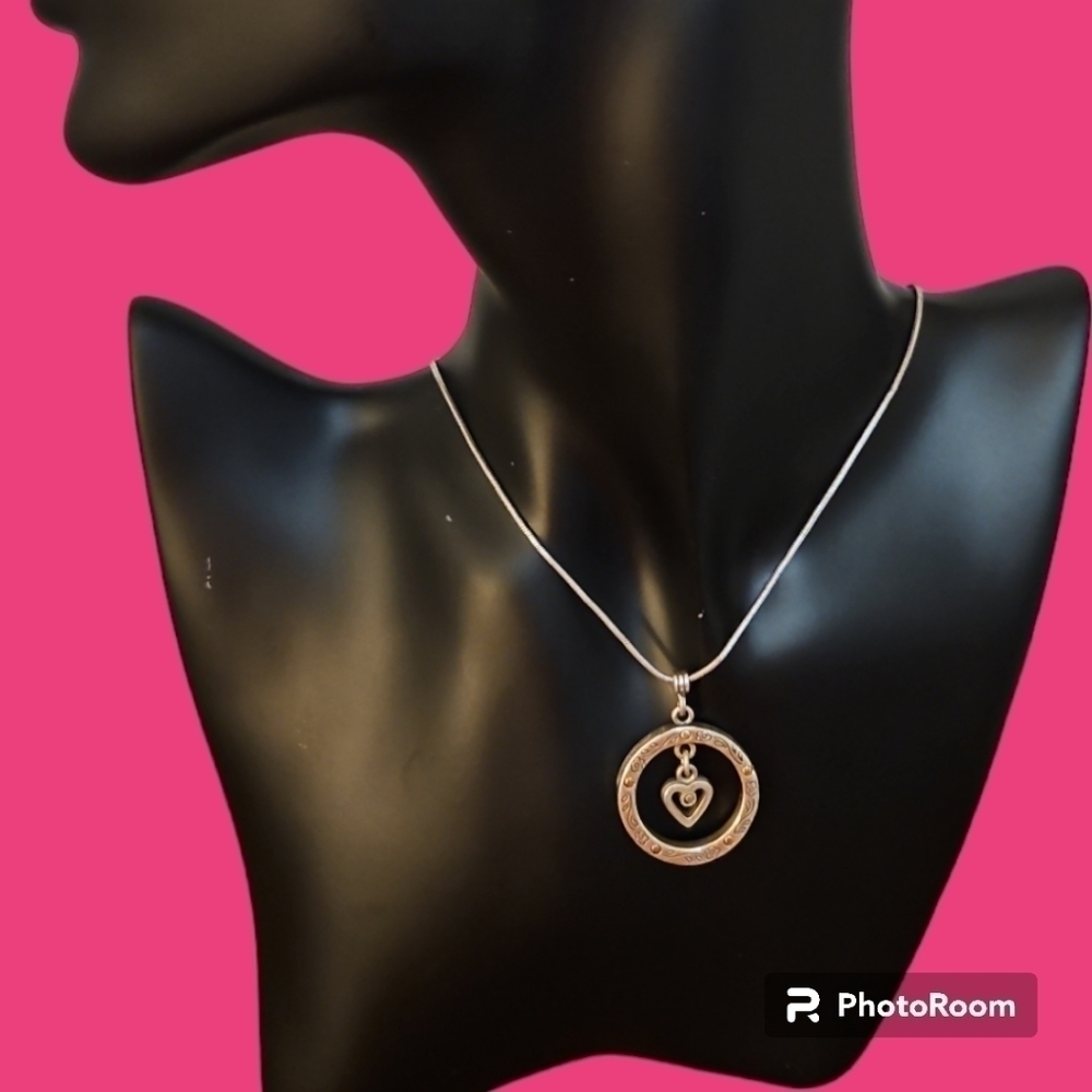 BRIGHTON Heart in a Circle Crystal Silver Plated Chain Necklace